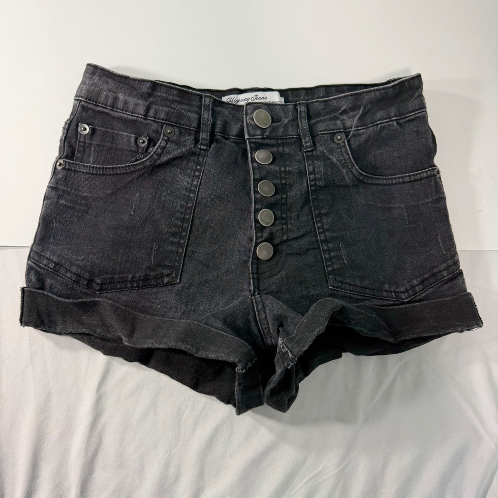 Highway Jeans Black High Waisted Button Fly Denim Shortie Shorts Size 7